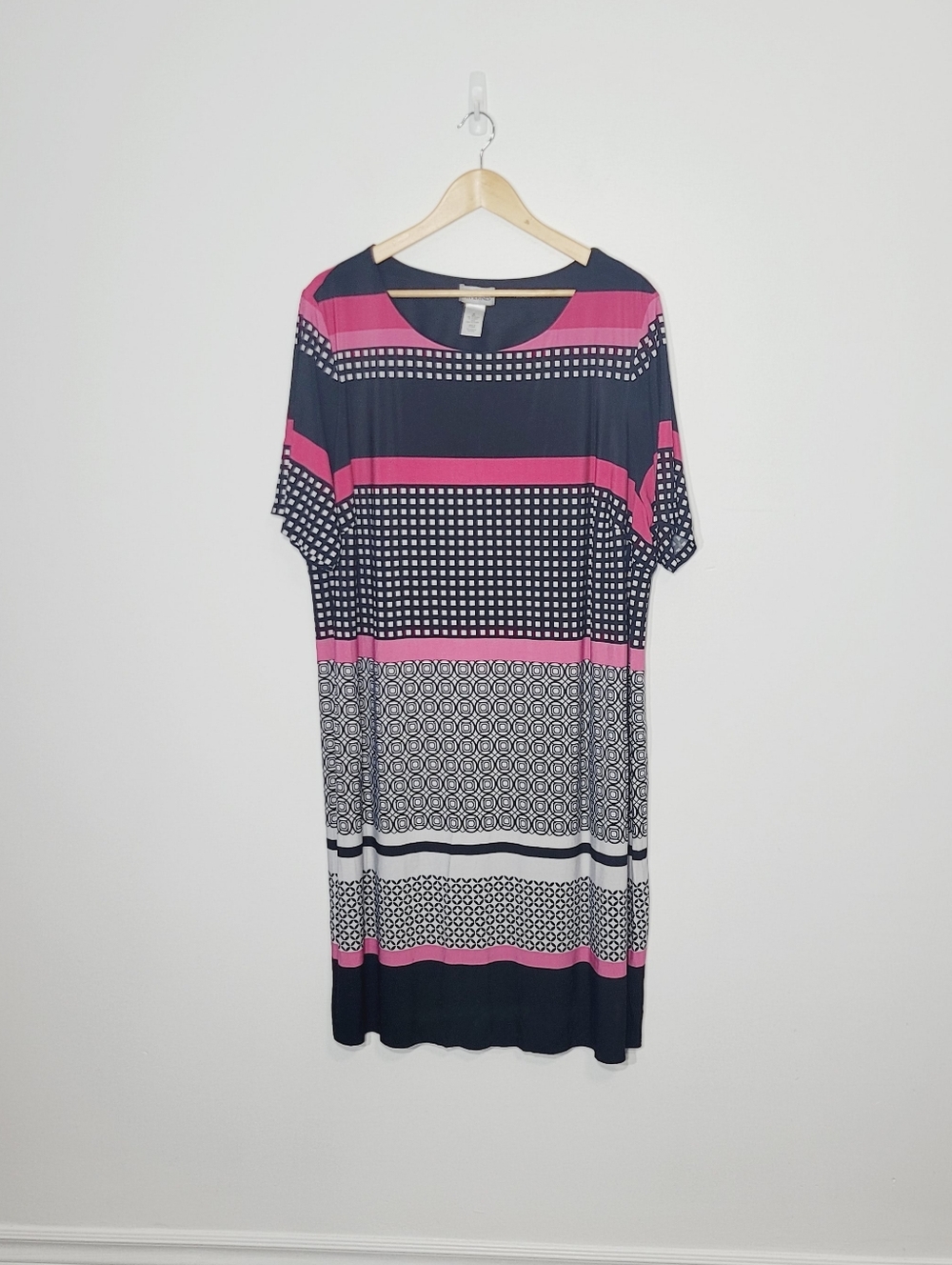 Catherines Pink Black Geometric Pattern Short Sleeve Lightweight Plus Size 3X